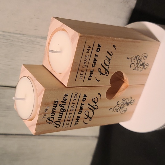 TO MY BONUS DAUGHTER poem on dual wooden tea light candle holders NWT - Picture 4 of 6